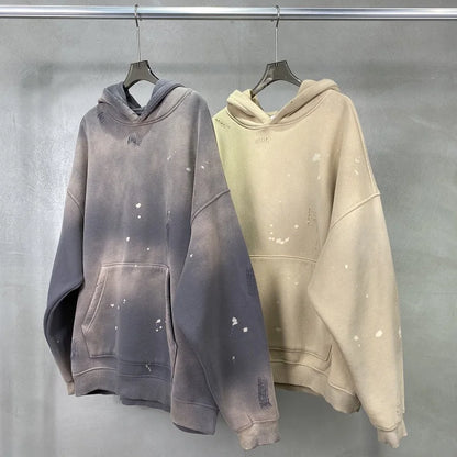 Street Wear Speckled Ink Rubbed Hooded Hoodies Fashion Sense Distressed Winter Coat Men&