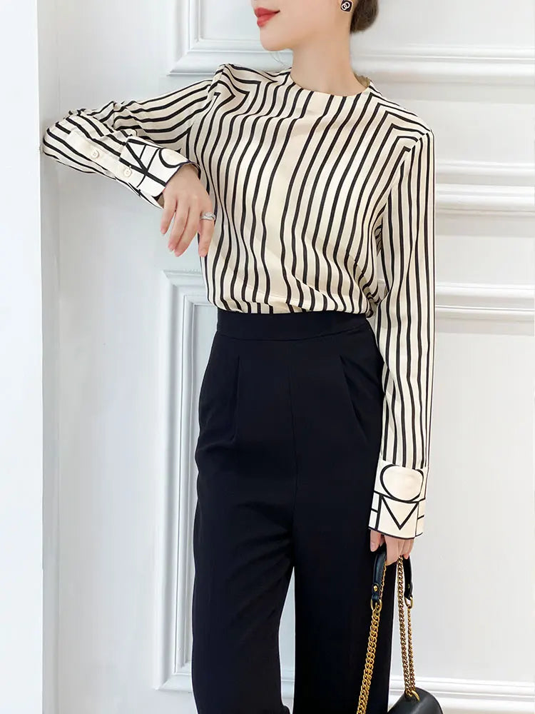 Fashion luxury ladies shirt France style woman printing blouse Long sleeve Tops blusa mujer