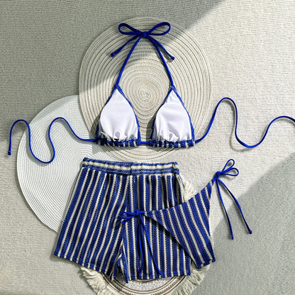 2026 Striped 3 Piece Bikini Set Sexy Women Swimwear with Skirt Bathing Suit Women&
