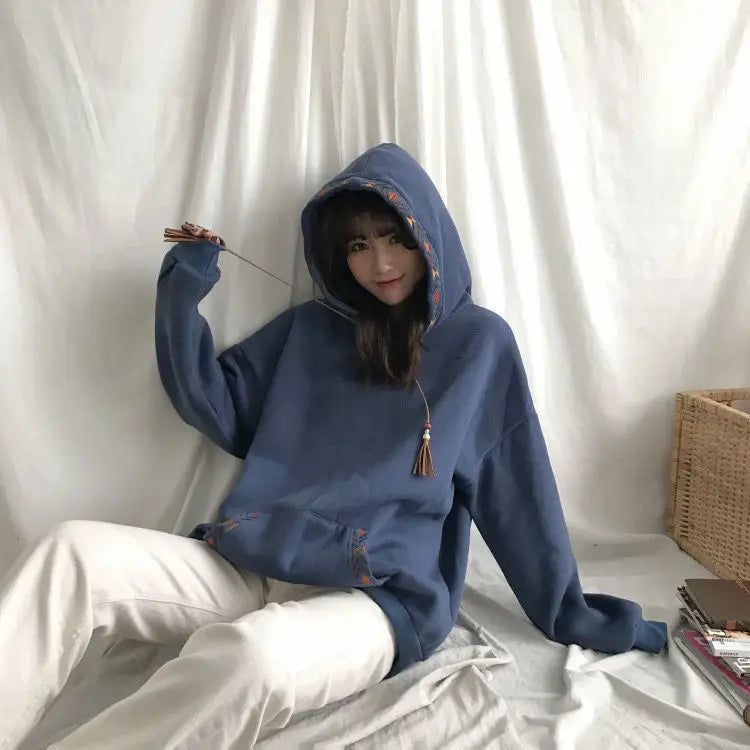 Hoodies Baggy Cute Loose Plain Hooded Tops Kawaii Sweatshirts for Women Cotton Novelty Warm Thick Designer New In Female Clothes