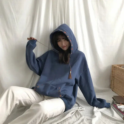 Hoodies Baggy Cute Loose Plain Hooded Tops Kawaii Sweatshirts for Women Cotton Novelty Warm Thick Designer New In Female Clothes