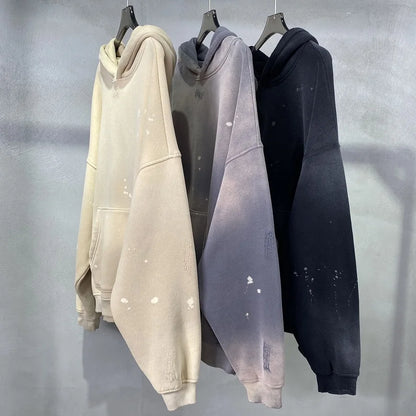 Street Wear Speckled Ink Rubbed Hooded Hoodies Fashion Sense Distressed Winter Coat Men&