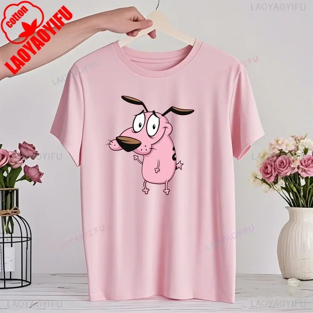 90‘s Cartoon Courage The Cowardly Dog Graphic TShirt Retro Street Fashion Summer Clothing Tops Gift Men Women Couple Cotton Tees