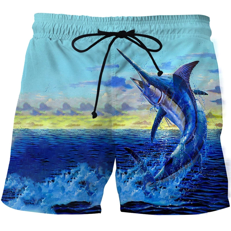 3D Landscape Fish Summer Pants Sports Beach Pants Animation Printed Comfortable Casual Quick Dry Men&