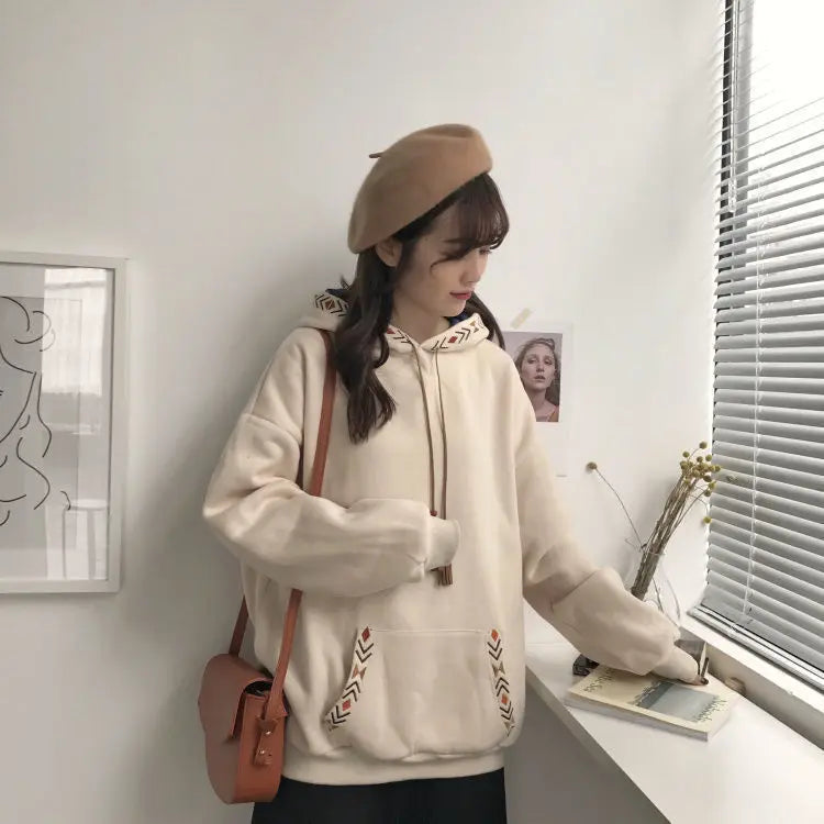 Hoodies Baggy Cute Loose Plain Hooded Tops Kawaii Sweatshirts for Women Cotton Novelty Warm Thick Designer New In Female Clothes