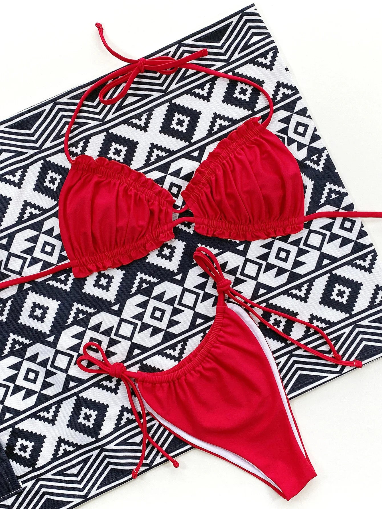 2023 Sexy Ruffle Frill Bikini Solid Swimwear Women Swimsuit Female Bikini Set Brazilian Bathing Suit Beachwear Swim Lady Bathers