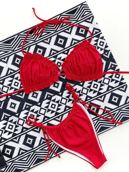 2023 Sexy Ruffle Frill Bikini Solid Swimwear Women Swimsuit Female Bikini Set Brazilian Bathing Suit Beachwear Swim Lady Bathers