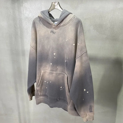 Street Wear Speckled Ink Rubbed Hooded Hoodies Fashion Sense Distressed Winter Coat Men&