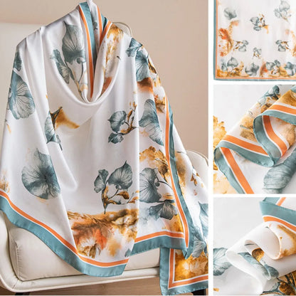 Fashion Korean Luxury Silk Scarf Elegant Lotus Pattern Chiffon Shawl Wrap Printing Soft Women Hijab Shawls Female