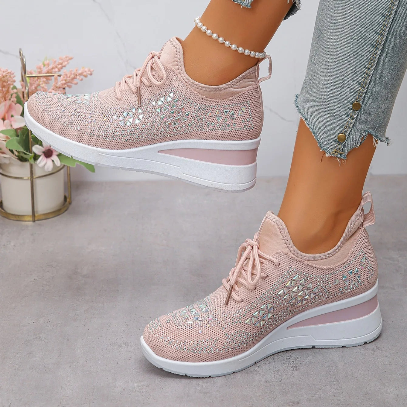 Designer Sneakers Women Shoes New Women Mesh Platform Sneakers High Heels Wedges Thick Bottom Breathable Casual Vulcanize Shoes