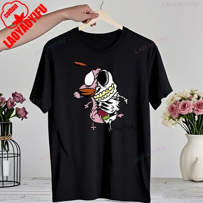 90‘s Cartoon Courage The Cowardly Dog Graphic TShirt Retro Street Fashion Summer Clothing Tops Gift Men Women Couple Cotton Tees