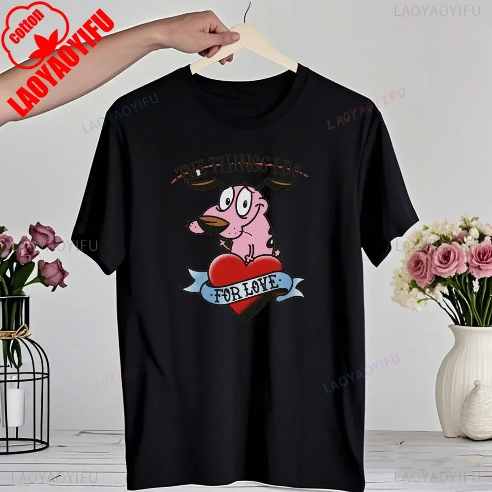 90‘s Cartoon Courage The Cowardly Dog Graphic TShirt Retro Street Fashion Summer Clothing Tops Gift Men Women Couple Cotton Tees