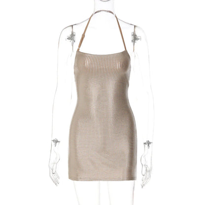 European and American fashion socialite style versatile casual solid color khaki sexy solid color ins pure desire style dress
