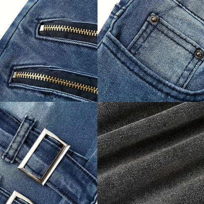 Men New Slim Jeans Male Pants Spring Autumn Elastic Feet Jean Streetwear Mens Skinny Zips Biker Cacual Long Denim Trousers