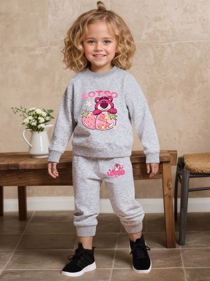 Spring Fall New Style Casual Sweatshirts Sets for Girls 0-8years  Cartoon Printed Kids O Neck Hoodies and Trousers 2pcs Set