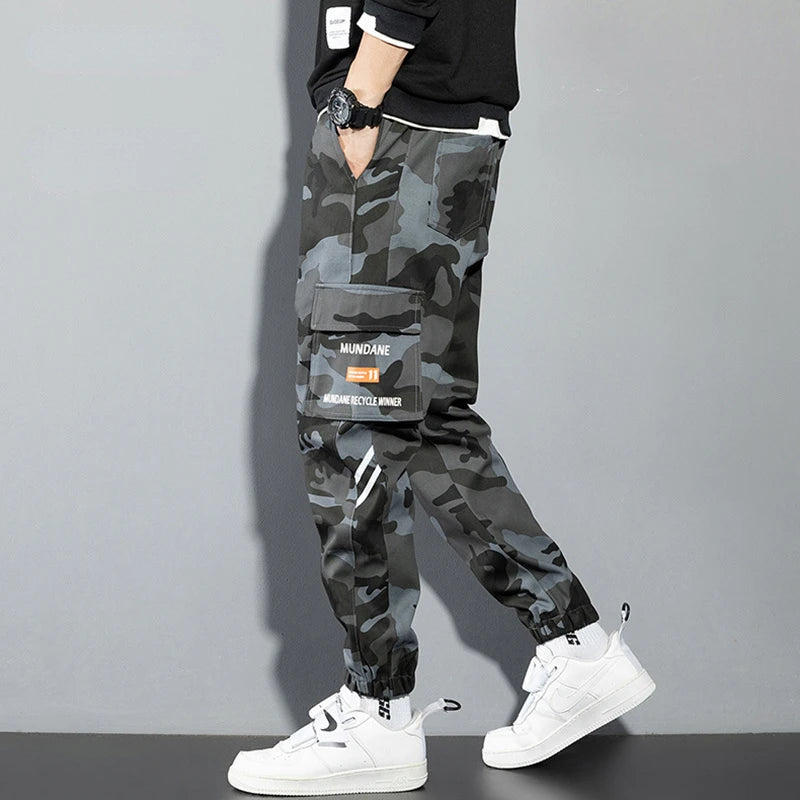 Orange Cargo Pants Men Hip Hop Joggers