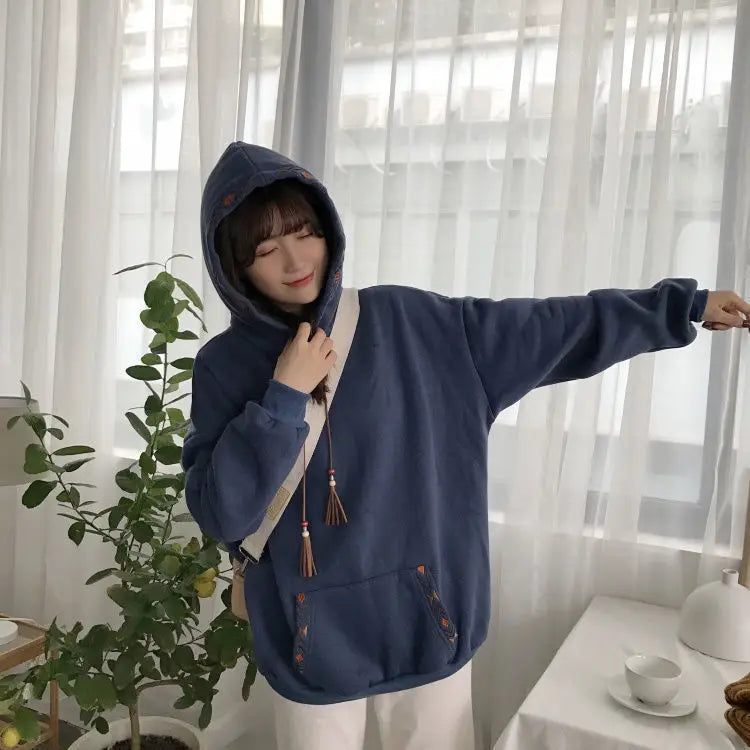 Hoodies Baggy Cute Loose Plain Hooded Tops Kawaii Sweatshirts for Women Cotton Novelty Warm Thick Designer New In Female Clothes