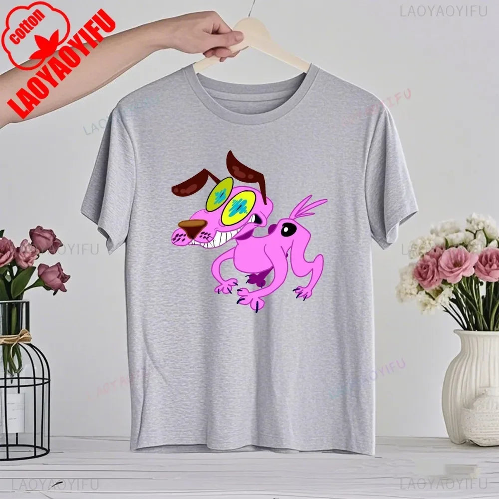 90‘s Cartoon Courage The Cowardly Dog Graphic TShirt Retro Street Fashion Summer Clothing Tops Gift Men Women Couple Cotton Tees
