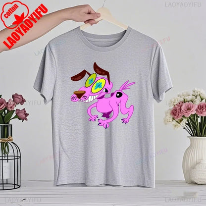 90‘s Cartoon Courage The Cowardly Dog Graphic TShirt Retro Street Fashion Summer Clothing Tops Gift Men Women Couple Cotton Tees