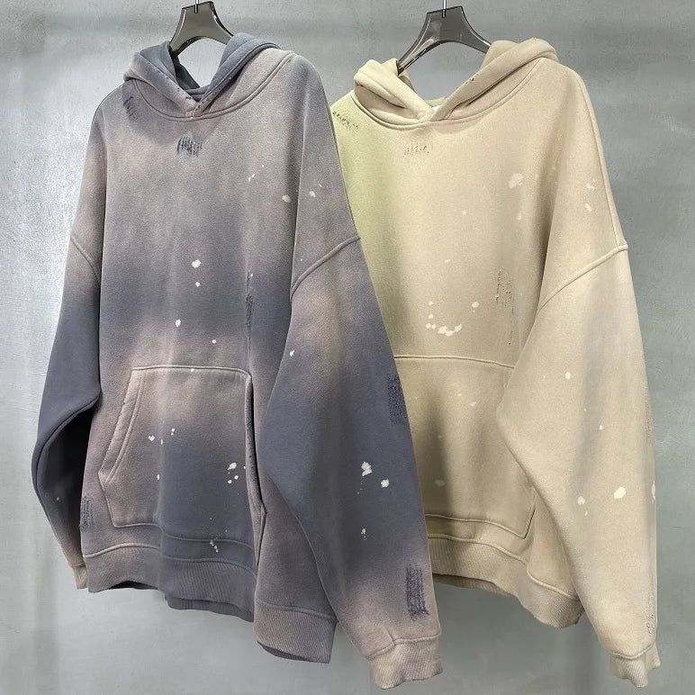 Street Wear Speckled Ink Rubbed Hooded Hoodies Fashion Sense Distressed Winter Coat Men&