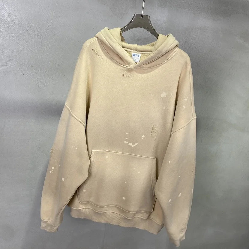 Street Wear Speckled Ink Rubbed Hooded Hoodies Fashion Sense Distressed Winter Coat Men&