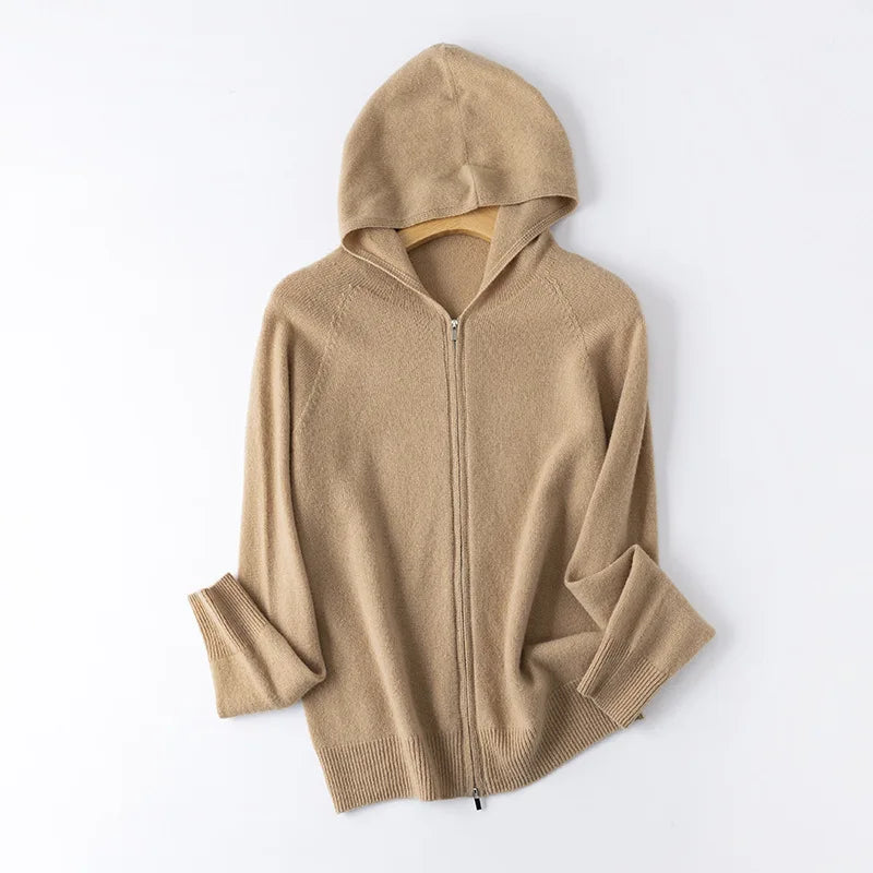 Birdtree 100% Sheep Wool Hooded Knitted Cardigan,Woman Zipper Full Sleeve Hoodies,2025 Autumn Soft Bottoming Sweater T59828JF