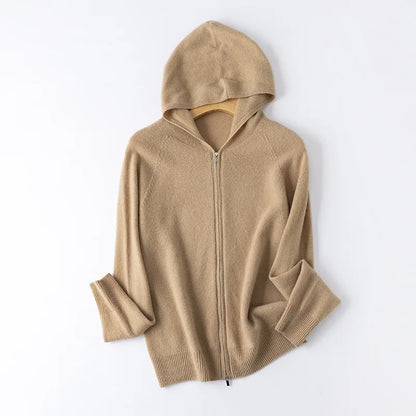 Birdtree 100% Sheep Wool Hooded Knitted Cardigan,Woman Zipper Full Sleeve Hoodies,2025 Autumn Soft Bottoming Sweater T59828JF