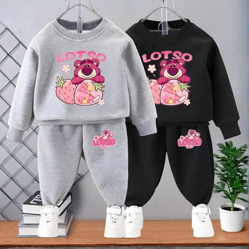 Spring Fall New Style Casual Sweatshirts Sets for Girls 0-8years  Cartoon Printed Kids O Neck Hoodies and Trousers 2pcs Set