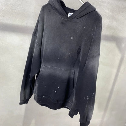 Street Wear Speckled Ink Rubbed Hooded Hoodies Fashion Sense Distressed Winter Coat Men&