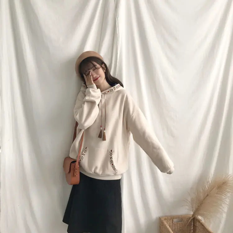 Hoodies Baggy Cute Loose Plain Hooded Tops Kawaii Sweatshirts for Women Cotton Novelty Warm Thick Designer New In Female Clothes