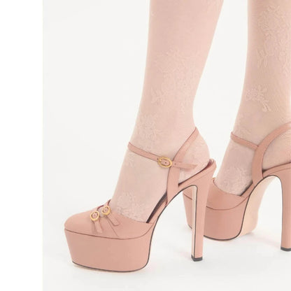French Style Luxury High-heeled High-heeled Shoes with Thick Toe and Hollowed Out Back for Banquets,women&