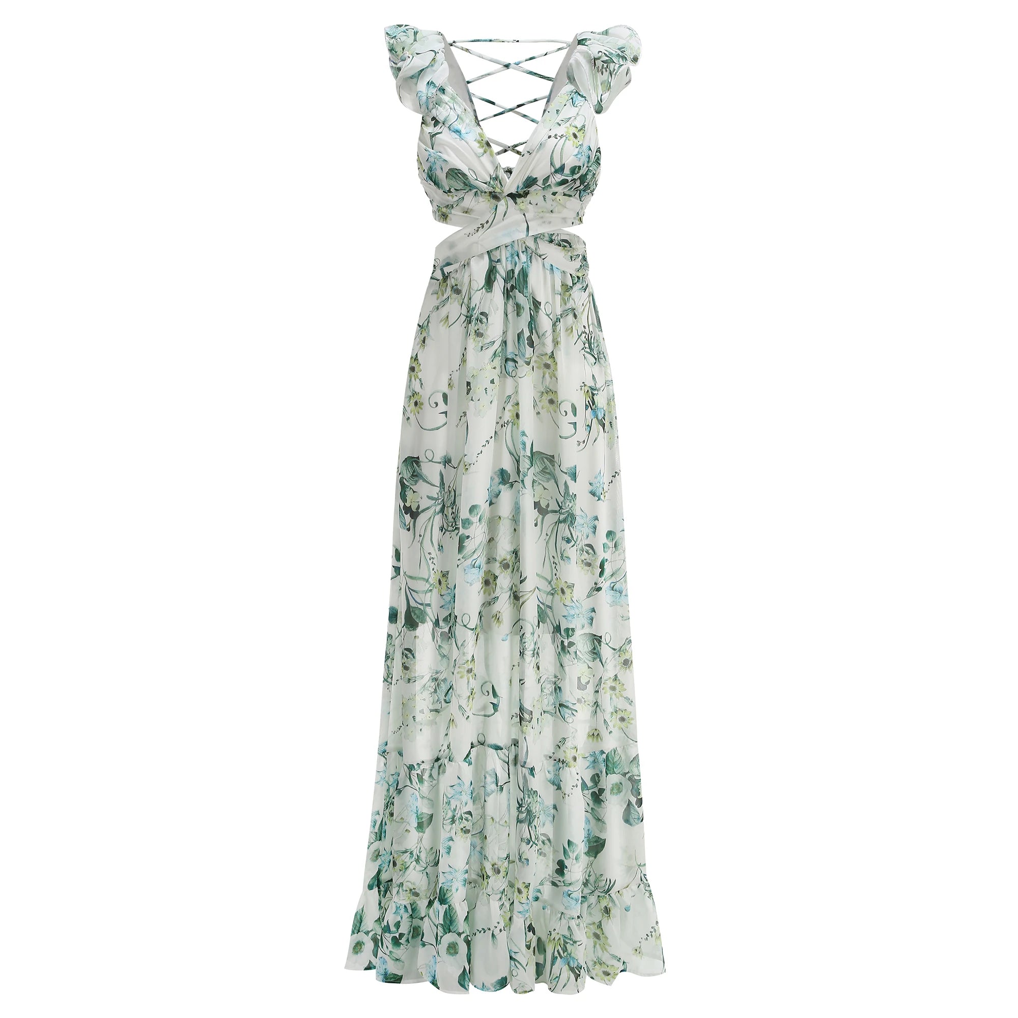Luxury high-end celebrity style photography banquet evening dress sexy backless vacation print noble dress