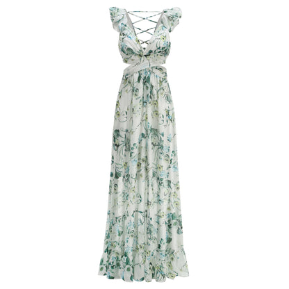 Luxury high-end celebrity style photography banquet evening dress sexy backless vacation print noble dress