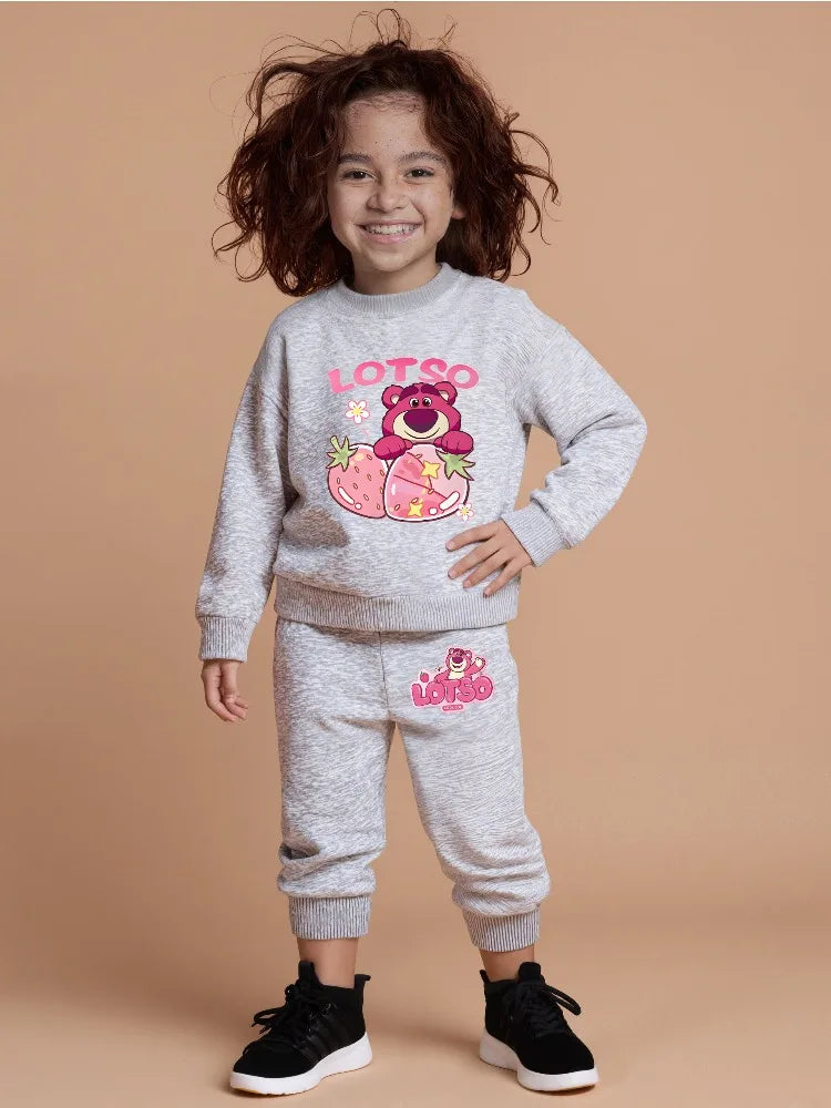 Spring Fall New Style Casual Sweatshirts Sets for Girls 0-8years  Cartoon Printed Kids O Neck Hoodies and Trousers 2pcs Set