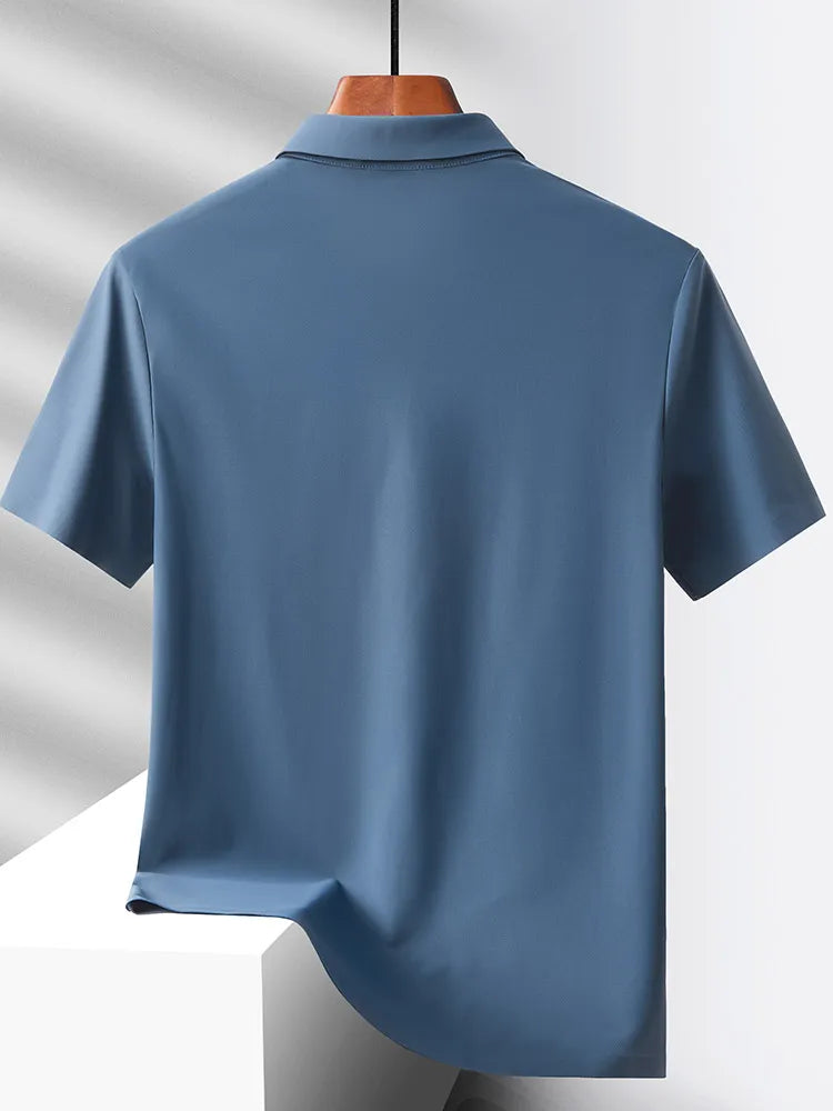 Summer Polo Shirts Men M-5xl Quick Dry Short Sleeve T-Shirt Elasticity Breathable Cool Ice Silk Polo Shirt Male Purple 18 Colors
