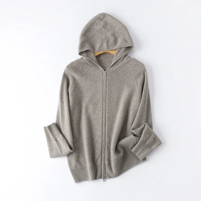 Birdtree 100% Sheep Wool Hooded Knitted Cardigan,Woman Zipper Full Sleeve Hoodies,2025 Autumn Soft Bottoming Sweater T59828JF