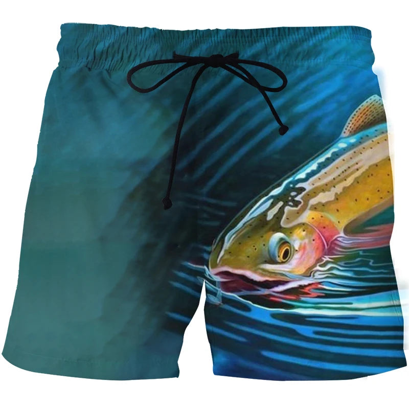 3D Landscape Fish Summer Pants Sports Beach Pants Animation Printed Comfortable Casual Quick Dry Men&