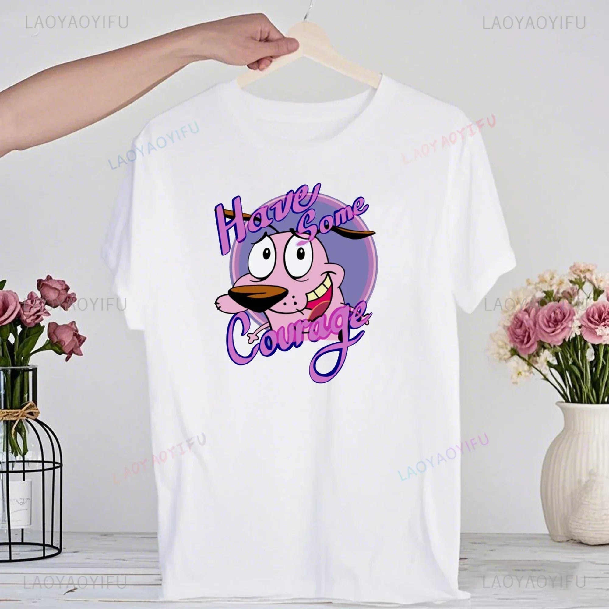 90‘s Cartoon Courage The Cowardly Dog Graphic TShirt Retro Street Fashion Summer Clothing Tops Gift Men Women Couple Cotton Tees