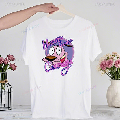 90‘s Cartoon Courage The Cowardly Dog Graphic TShirt Retro Street Fashion Summer Clothing Tops Gift Men Women Couple Cotton Tees