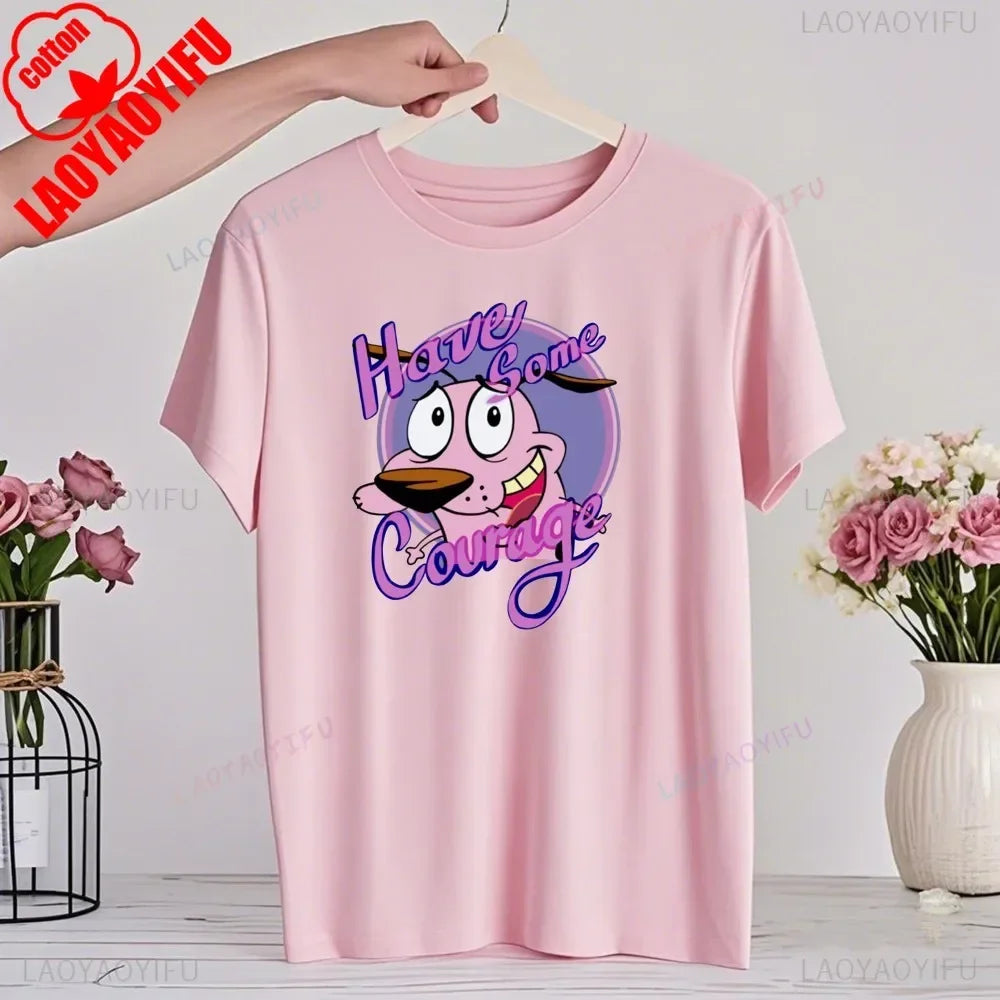 90‘s Cartoon Courage The Cowardly Dog Graphic TShirt Retro Street Fashion Summer Clothing Tops Gift Men Women Couple Cotton Tees