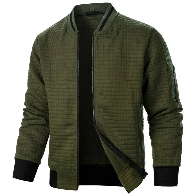 New Mens Long Sleeve Zipper Jacket Coats Stand Up Sweatshirts Outdoor Streetwear Autumn Warm Solid Color Baseball Jacket Men