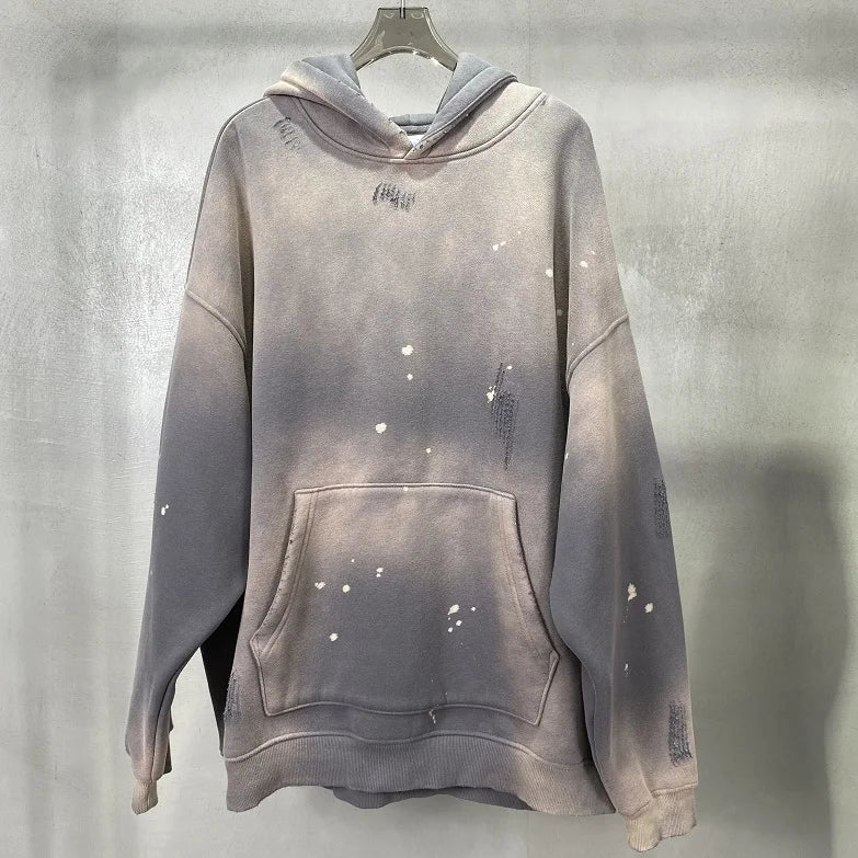 Street Wear Speckled Ink Rubbed Hooded Hoodies Fashion Sense Distressed Winter Coat Men&