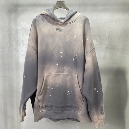 Street Wear Speckled Ink Rubbed Hooded Hoodies Fashion Sense Distressed Winter Coat Men&