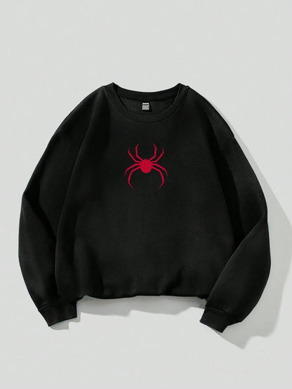 Spring Casual Women Sweatshirts Simple Spider Prints Hoodies Comfortable Fleece Soft Pullover Crewneck Loose Female Tops Clothes