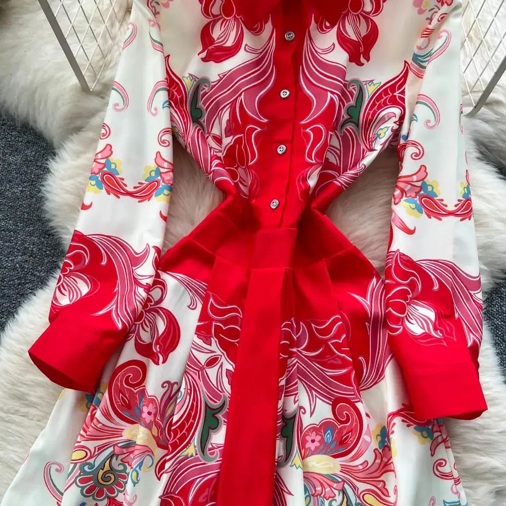 Fashion High-End Feeling Gown Dress Elegant European Court Style Long Printed Slimming New Women&