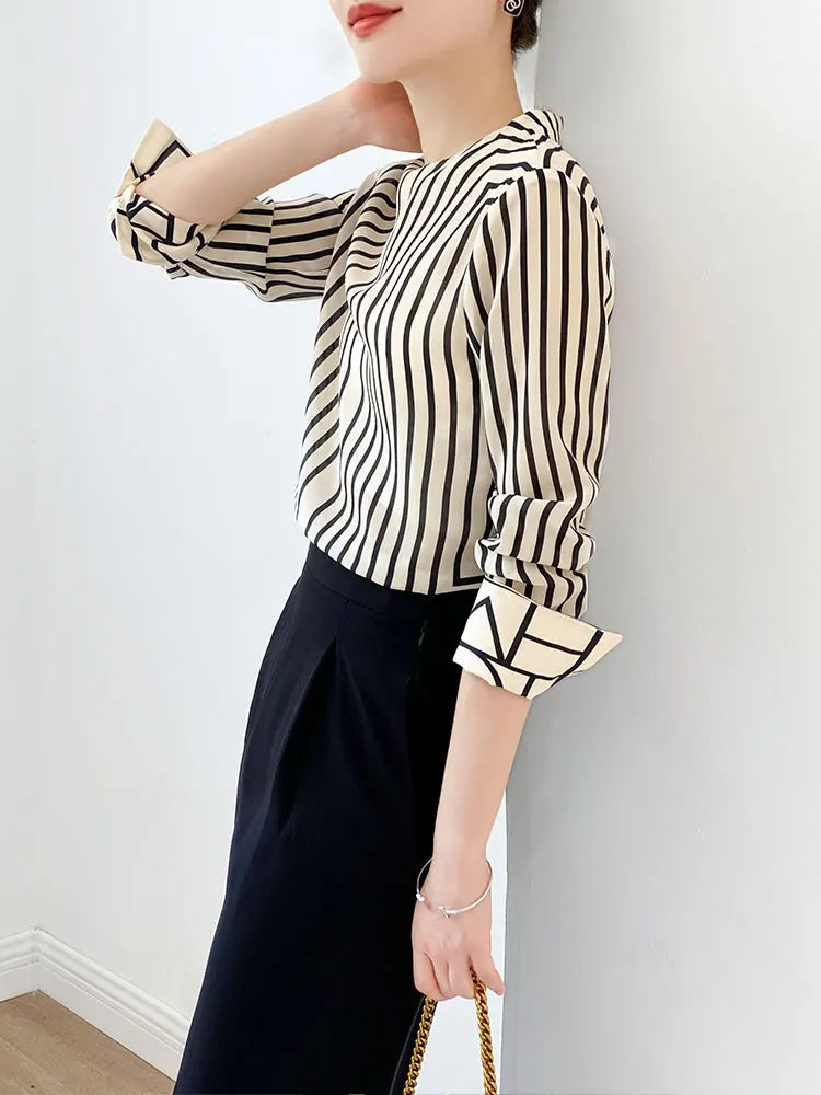 Fashion luxury ladies shirt France style woman printing blouse Long sleeve Tops blusa mujer
