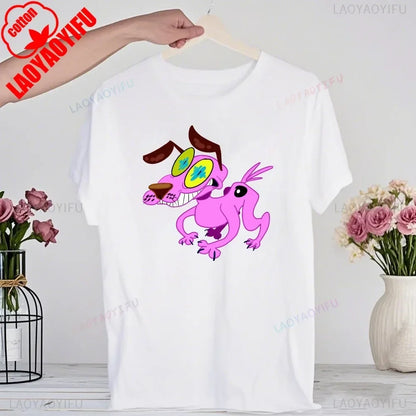 90‘s Cartoon Courage The Cowardly Dog Graphic TShirt Retro Street Fashion Summer Clothing Tops Gift Men Women Couple Cotton Tees