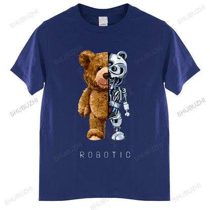 New Funny Teddy Bear Robot Tshirt Robotic Bear Shirt Casual Clothes Men Fashion Clothing Cotton T-Shirt Tee Top