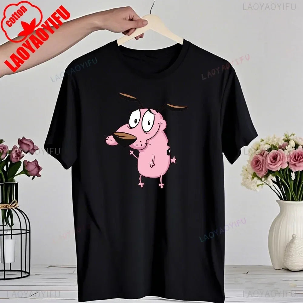 90‘s Cartoon Courage The Cowardly Dog Graphic TShirt Retro Street Fashion Summer Clothing Tops Gift Men Women Couple Cotton Tees