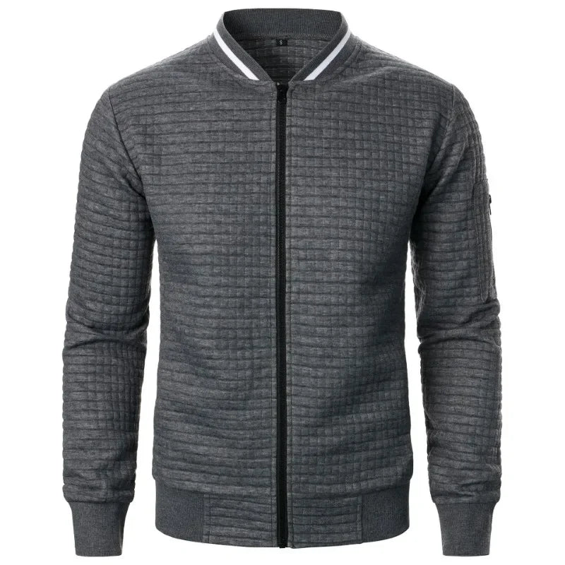 New Mens Long Sleeve Zipper Jacket Coats Stand Up Sweatshirts Outdoor Streetwear Autumn Warm Solid Color Baseball Jacket Men